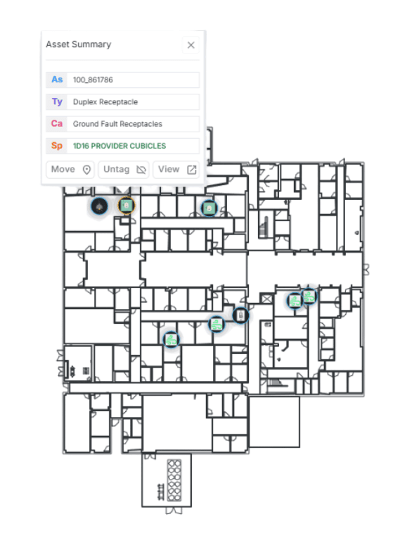 Instantly locate assets in 2D floor plans with asset summary